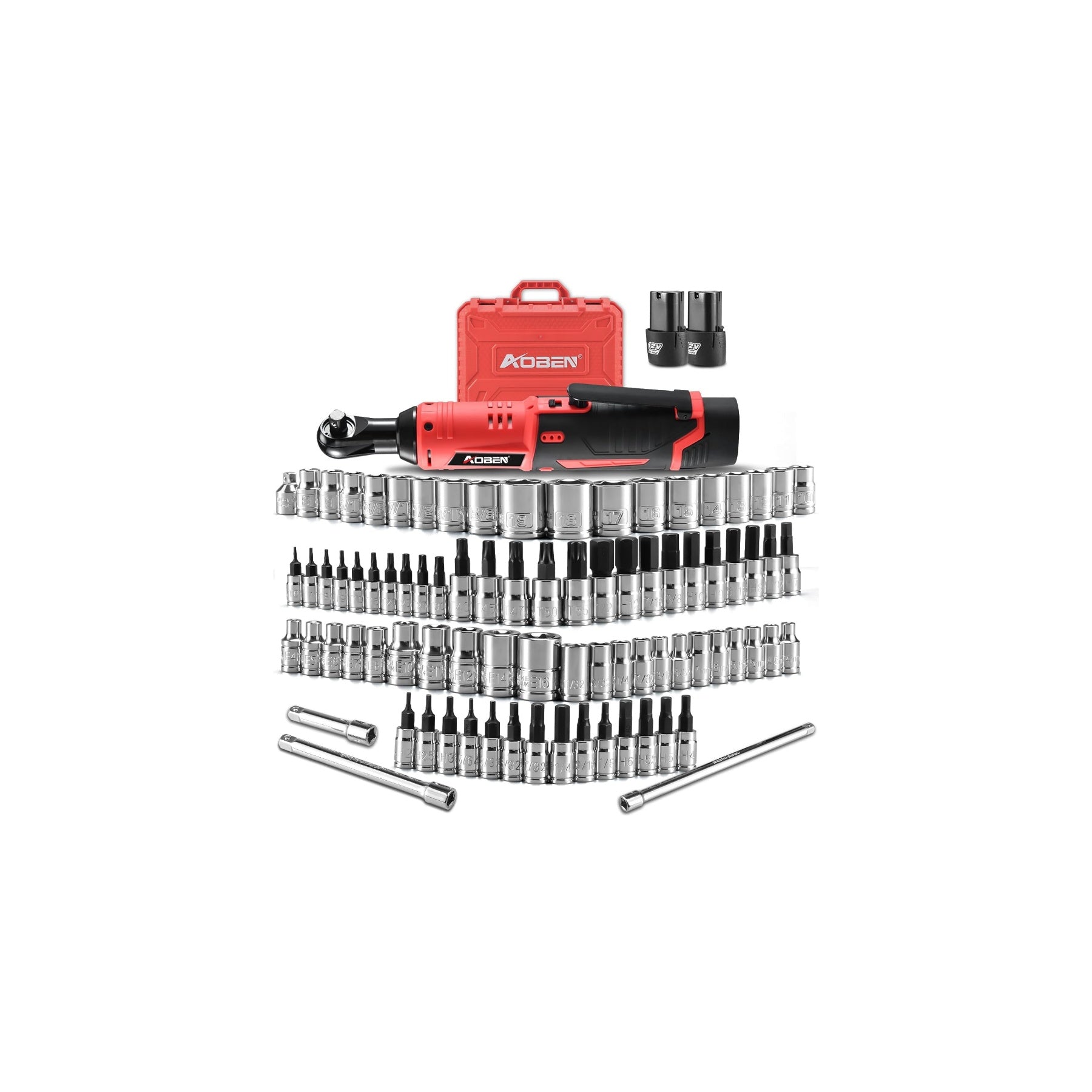3/8" 12V Cordless Electric Ratchet Wrench Set with 83 Sockets