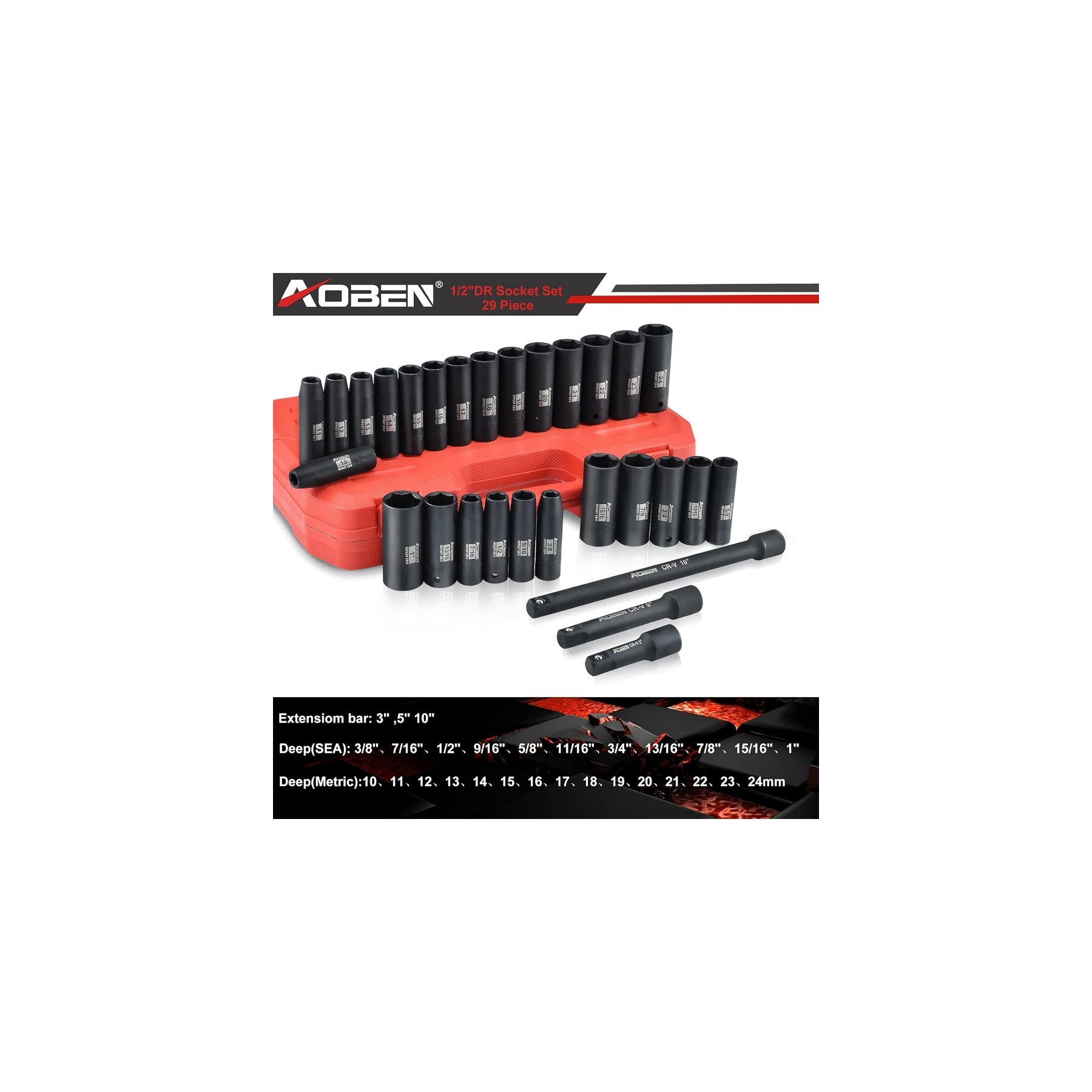 1/2"  29 Pieces Drive Impact Socket Set
