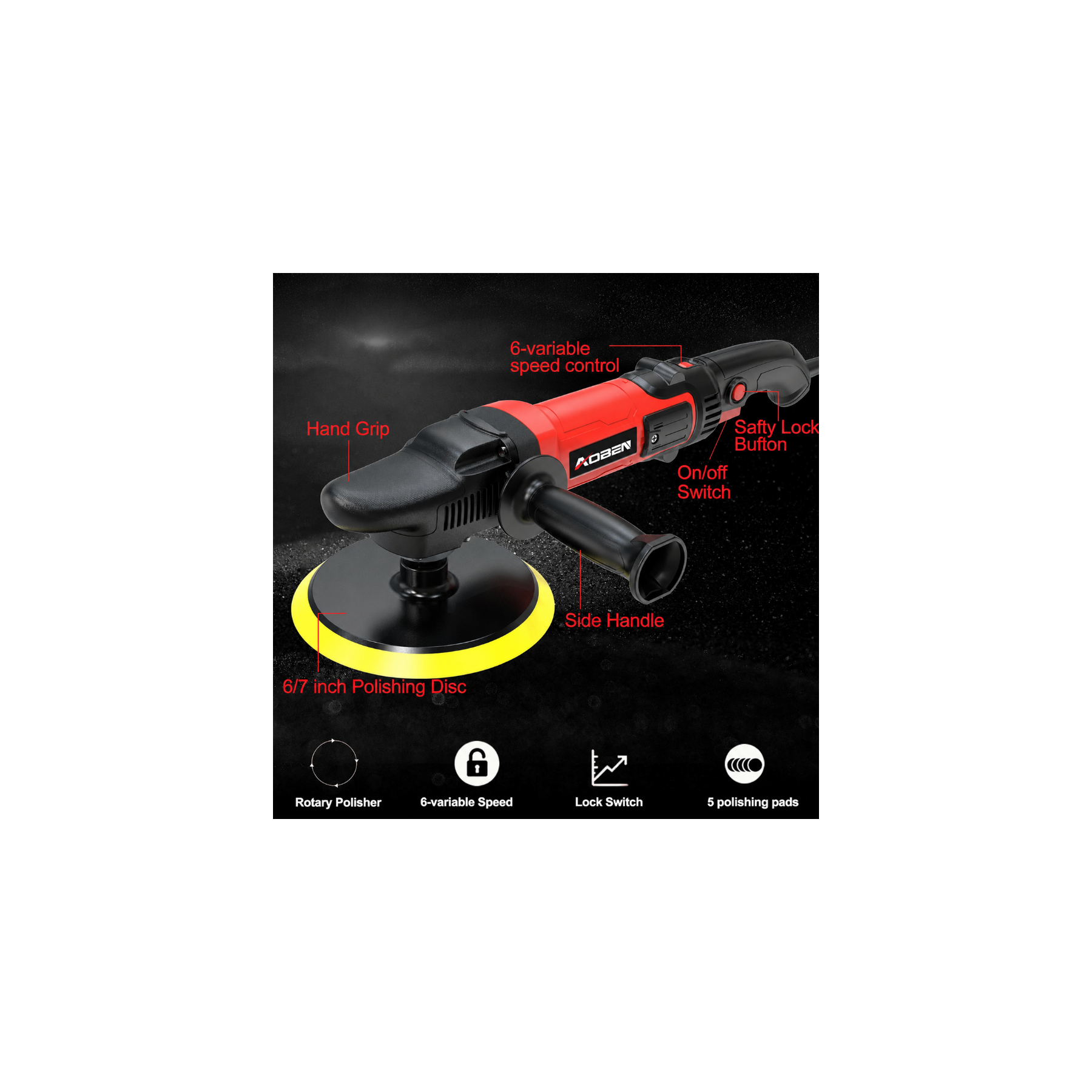 6"/ 7" 1600W Rotary Buffer Polisher
