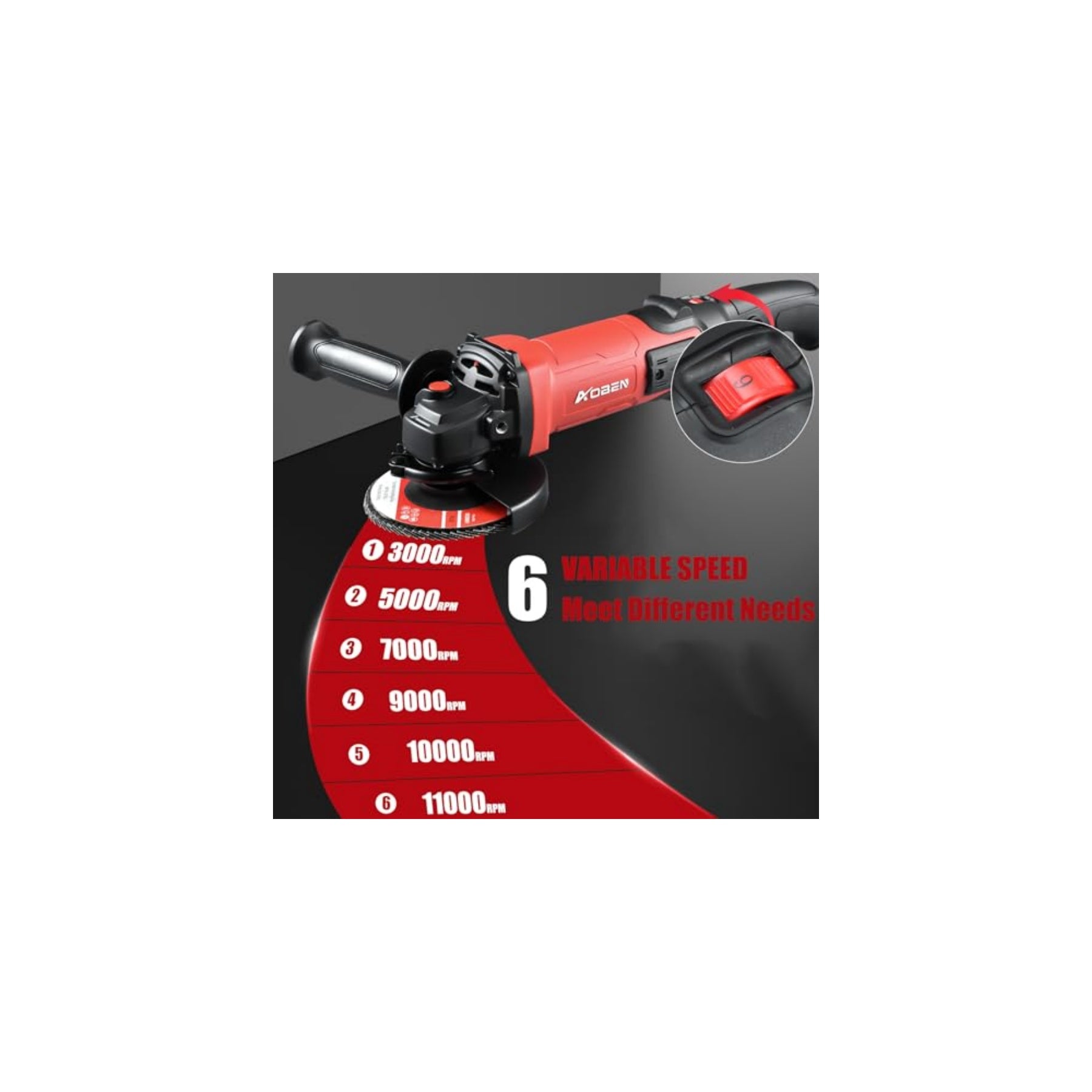 4-1/2" 1200W 6-Speed Power Motor Corded Angle Grinder