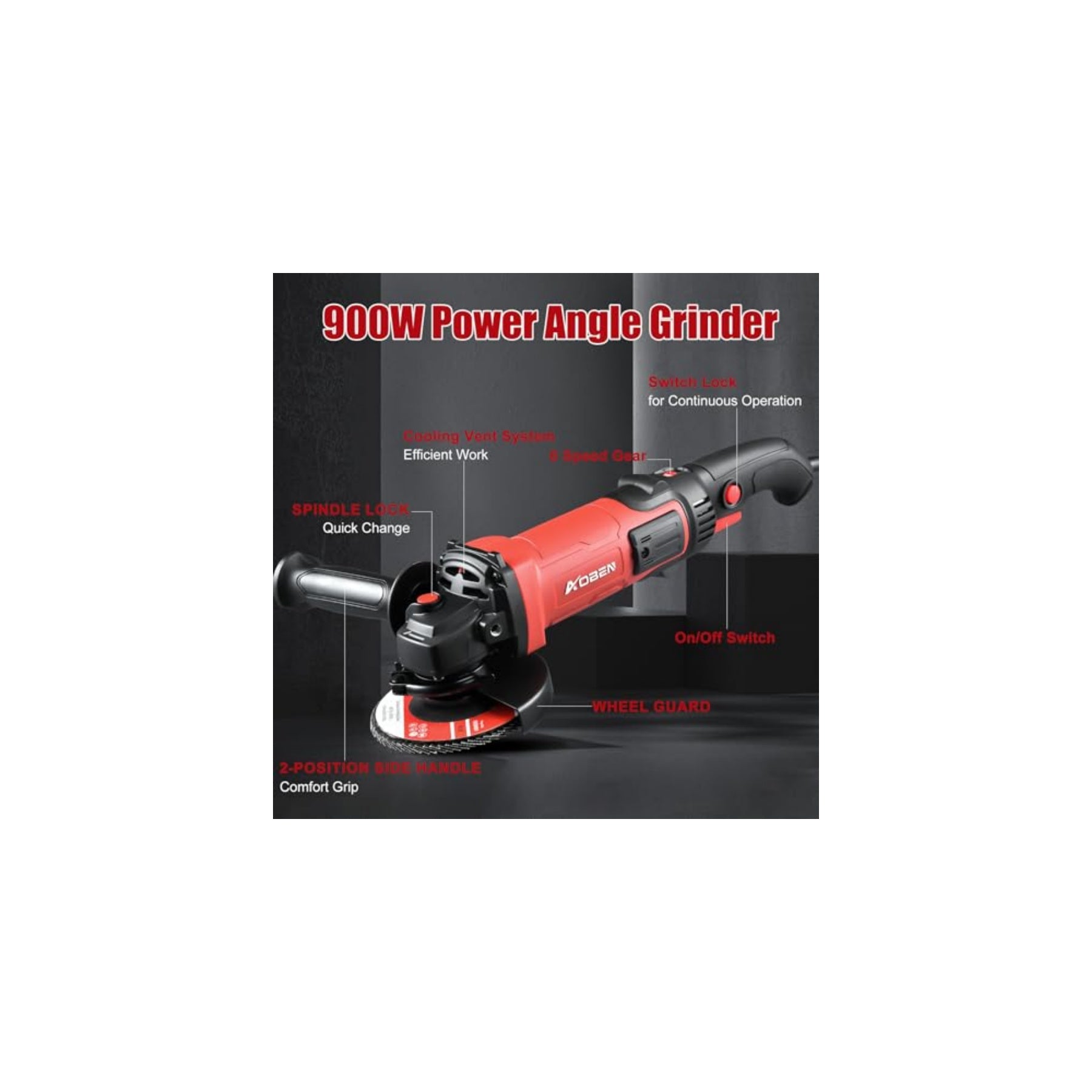 4-1/2" 1200W 6-Speed Power Motor Corded Angle Grinder