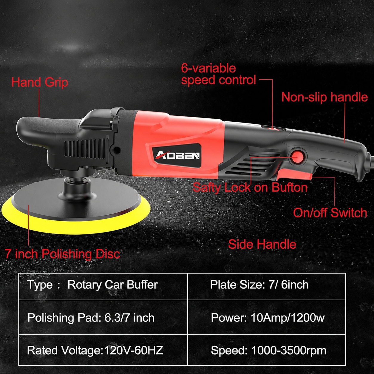 6"/ 7" 1200W Rotary Buffer Polisher
