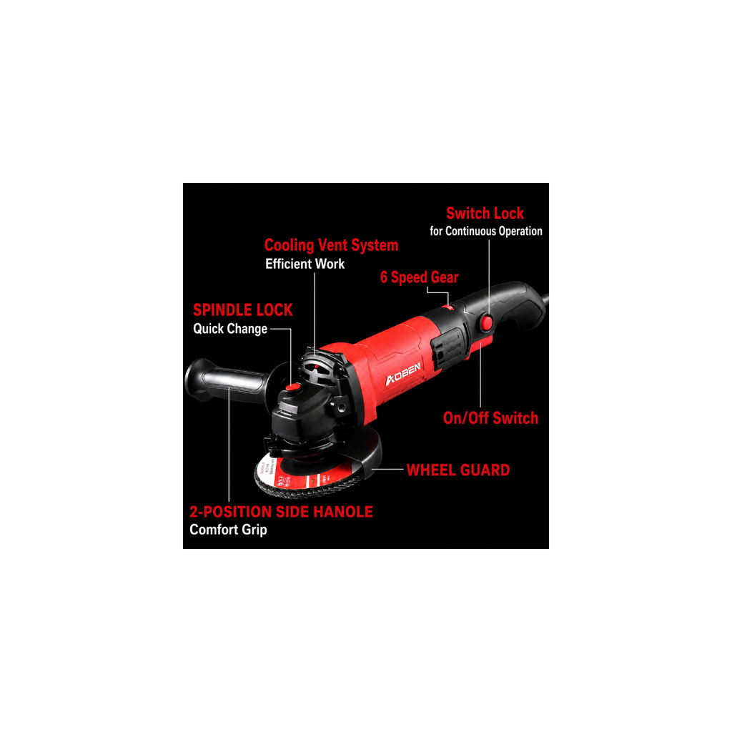 4-1/2" 900W 6-Speed Power Motor Corded Angle Grinder