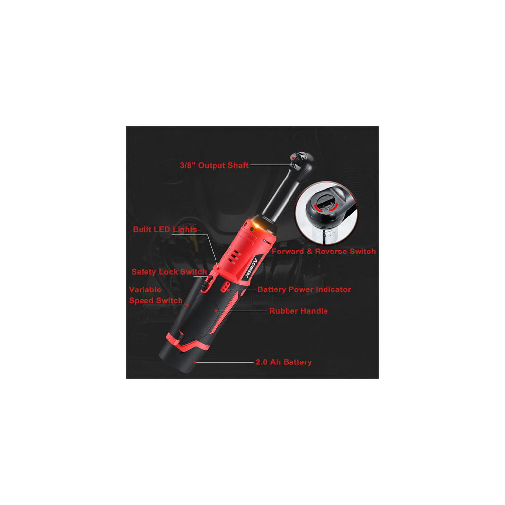 3/8" 12V Extended  Cordless Electric Ratchet Wrench Set