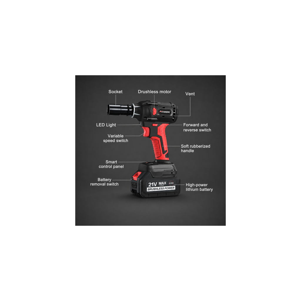1/2" 21V Brushless Cordless Impact Wrench with 1 Battery